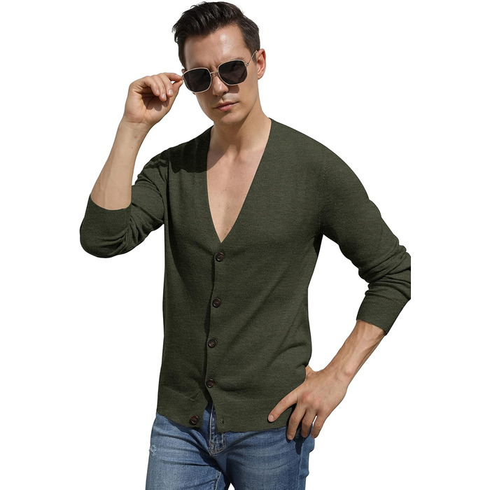 Чоловічий кардиган Hisir з V-подібним вирізом, легкий, елегантний, зимовий, класичний, з ґудзиками (07 Vc, хакі, XL)