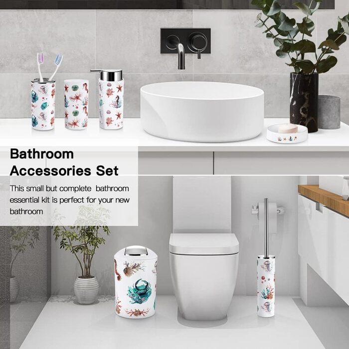 Набір аксесуарів для ванної кімнати Otostar Bambus: миловарка, тримач для зубних щіток, стаканчик, мильниця, тримач для ватних паличок, тримач для туалетного йоржика, сміттєвий бачок (6 предметів)