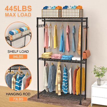 Clothes Rack, Clothes Rack, 4-Tier, Adjustable Closet Organizer System with Drawer | Double Rods | Side Hooks | Holds 445 lbs (Clothes Rack with 4 Drawers)