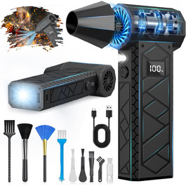 Електричний пилосос-фен, 10000mAh, LCD, міні-фен з ліхтариком для відпочинку на природі, 180000RPM, 4 швидкості, чорний
