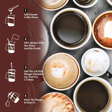RAINBEAN French Press Maker, 3/6 Cup Coffee Maker Coffee Press for Filter Coffee, Loose Leaf Tea, and Milk Foam, with Triple Stainless Steel Filter, Heat-Resistant Borosilicate Glass, (1000 ML)