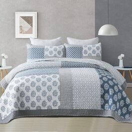 Комплект постільної білизни Finlonte Quilt Twin (1.5), блакитно-сірий-білий, 2-х частинний, 183x218 см