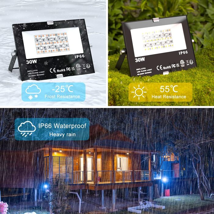 ChangM RGB LED Floodlight, Outdoor Floodlight, 30W, 4 Pack, Bluetooth APP Control, 16 Million Colors, Smart LED Floodlight, IP66 Outdoor Floodlight, Waterproof LED Floodlight, Garden Mood Lighting