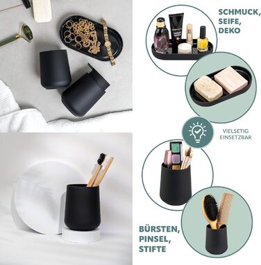 Набір аксесуарів для ванної кімнати Eluno Tesero, 3 шт. (дозатор мила, стакан, миска), чорний пластик