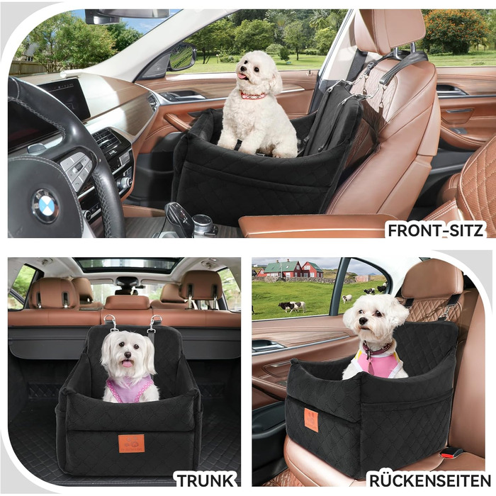 Автокрісло для собак GL GLENSLAVE: комфортне та безпечне автокрісло для маленьких та середніх собак (до 16 кг), чорний/коричневий, знімний, з товстою підкладкою