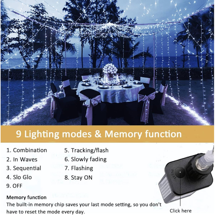 Ламповий завіс 6м x 3м, 600 LED, з вилкою, таймером, 8 режимів, вологостійкий, для вікна, павільйону, саду, різдвяне деко, тепле/холодне світло