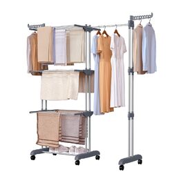 Сушарка для білизни Oak & Tea Tower, 83-200 см, з висувними крилами, XXL, 4 яруси, на коліщатках, для дому та вулиці, сіра