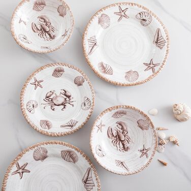 Набір посуду з меламіну, 12 предметів: тарілки та миски для 4 осіб, неб'ючий посуд, ідеально для кемпінгу, RV, BPA-free, придатний для миття в посудомийній машині (Antikes Ozean)