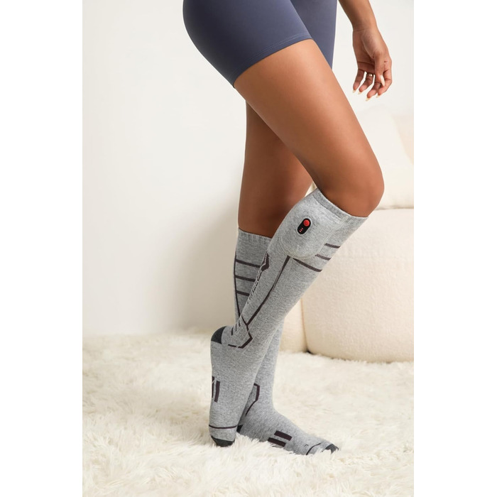 Обогревні шкарпетки Freehill Erinowolle для чоловіків та жінок, USB-зарядка, для холодної погоди, висота до коліна, сірі (L)
