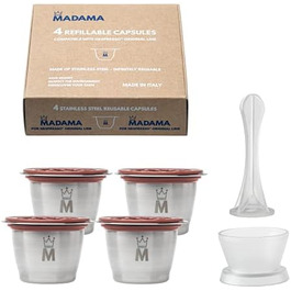 Madama – багаторазова капсула для кави Nespresso, нержавіюча сталь і харчовий силікон, набір 4 шт., вироблено в Італії