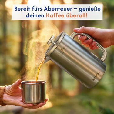 Френч-прес Ziruma 1 літр: нетоксичний, з нержавіючої сталі, з подвійними стінками та термосистемою