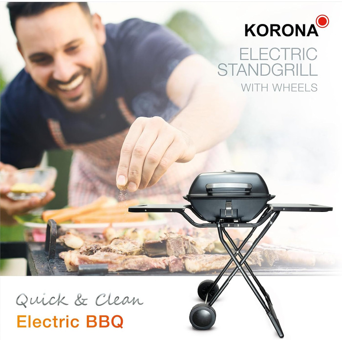 Електричний гриль Korona 46221 XXL 2200 Вт з великим гриль-решіткою 51x30 см, захистом від вітру, індикатором, роликами та плавним регулюванням температури
