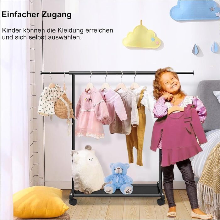 MISSLO Small Clothes Rack for Hanging Clothes, Rolling Garment Rod Stable for Kids, Toddler, Baby, Little Girls, Adults (Black)