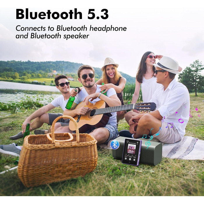 MP3 плеєр дитячий 64GB Bluetooth 5.3 з радіо, радіоприймач, MP4 плеєр, дитячий музичний плеєр з touch screen, розширюється до 128GB, фіолетовий
