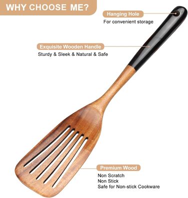 Набір кухонних аксесуарів з оливкового дерева: лопатка, шумовка, ложка, шпатель. Кухонне приладдя, безпечне BPA-Free, чорний колір