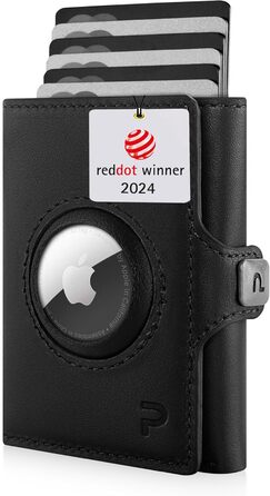 Чоловічий шкіряний гаманець PURISTO KLIK Classic Slim з відділенням для монет та RFID-захистом - компактний картхолдер для 10-14 карток (Чорний, AirTag XL)