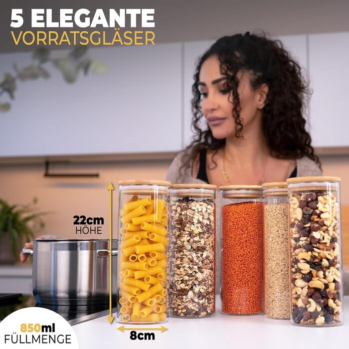 Скляні банки для зберігання з кришкою, кутові, 8 шт. - об'єм 5,2 л, посилена скляна тара, герметичні контейнери для продуктів, кухонні органайзери (5 шт. - круглі)