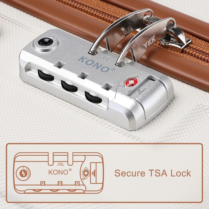 Чемодан KONO 24 дюйми, ABS, з TSA-замком, 4 колеса, 65×44×25.5 см, кремовий