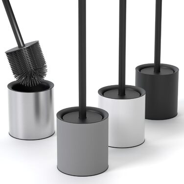 Тойлетний щітка SAVEGA з силікону та нержавіючої сталі - антибактеріальна, з тримачем, сірий колір
