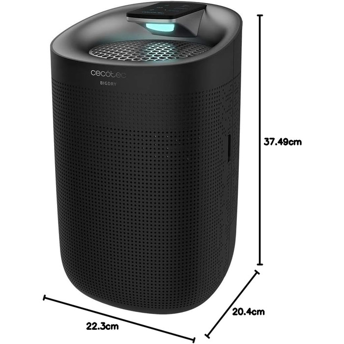 Зволожувач повітря Cecotec BigDry 3000 Pure Light Black: 45 Вт, 750 мл/день, очищувач повітря з потрійним фільтром, 25 м², сенсорне управління