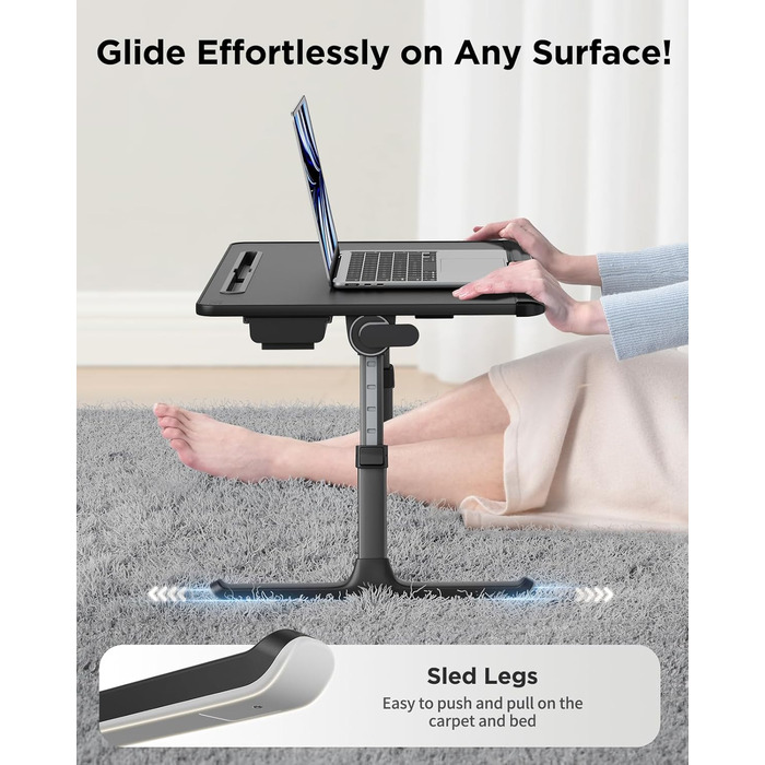 SAIJI Стіл для ноутбука [Преміум XXL Extra Groß] з регульованим підсвіткою, багатофункціональний стіл для ліжка Преміум-класу, складний стіл для ноутбука з ящиком (Темно-чорний)