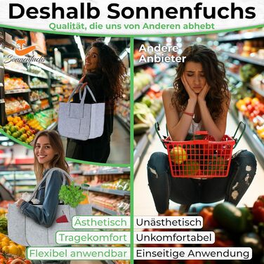 FUCHSBAG 2.0 [Large 3-Piece Set XXL] Universal Shopping Bags. 2x Large Felt Bags, 1x Small Felt Bag. Perfectly suited as a shopping basket. A real eye-catcher that safely carries the contents.