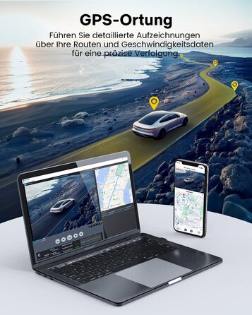 Відеореєстратор GKU Dashcam Auto: 4K/2.5K, GPS, Wi-Fi, Dual, 64GB, Паркування, WDR, 170° Кут огляду, G-сенсор, Loop, Макс. 256GB, Чорний