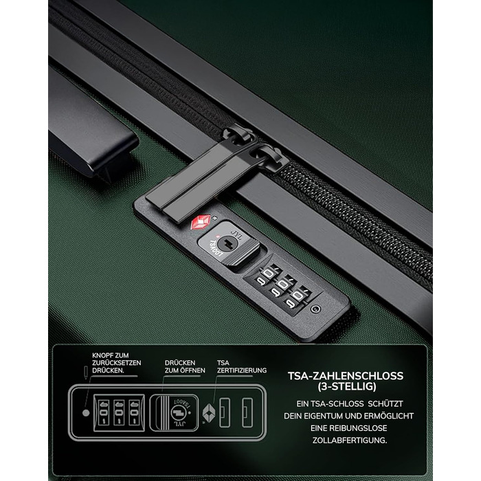 Набір валіз FERGÉ 3 шт. з жорстким корпусом, TSA-замком, Канни. Валіза-тролей, набір (Ручна поклажа, L, XL). 3 шт. валізи з жорсткого корпусу, роликові валізи, 4 м'яких роликів - дуже міцний валіза з полікарбонату. Колір: смарагдовий