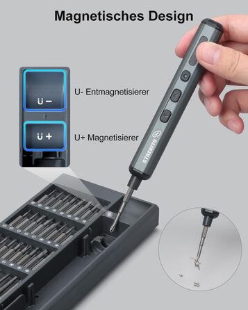Міні-шуруповерт STREBITO 70-в-1: комплект з 64 бітами, 5 режимів крутного моменту, LED-підсвічуванням, сірий