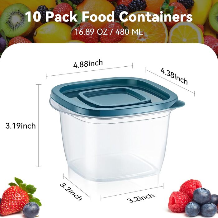 Контейнери для їжі EFISH 20 шт. з кришкою, прямокутні, пластикові, 500 мл, для школи, роботи, подорожей