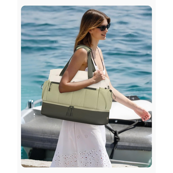 Сумка-валіза LOVEVOOK для жінок, легка, клінічна/лікарняна сумка, дорожня сумка-мішок, валіза ручної поклажі, спортивна сумка з відділенням для взуття (бежевий+світло-зелений+оливковий, M-30L)