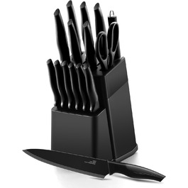 Набір ножів Joyfair 15 предметів з підставкою, з високоякісної нержавіючої сталі, з точильним каменем, кухонний набір з кухонним ножем, ножем для хліба, ножицями та ножами для нарізки та подрібнення, чорний