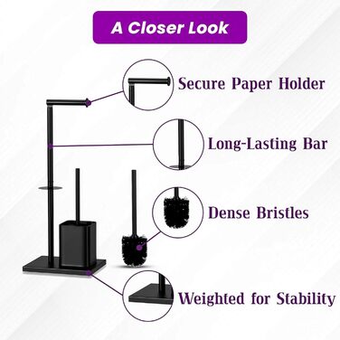 Тримач туалетного паперу з щіткою YUET з нержавіючої сталі, чорний | Набір для ванної кімнати