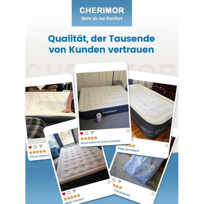 Надувне ліжко для двох осіб, самонадувна повітряна матрац для гостей з вбудованим насосом (3 хвилини), захист від проколів, надувна матрац для кемпінгу та дому, 203x152x46 см, максимальне навантаження 363 кг