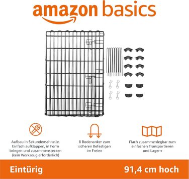 Amazon Basics Octagon, Square, Rectangle Dog Playpen - Foldable Metal Cage with Door - 152.4 x 152.4 x 91 cm