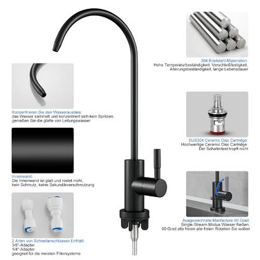 Чорний кухонний змішувач з витяжною системою 360° для фільтрів води, латунь