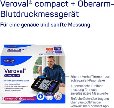 Veroval Compact + Тонометр на плечі BPU 26: виявлення фібриляції передсердь (AFib), передача даних у додаток, Bluetooth