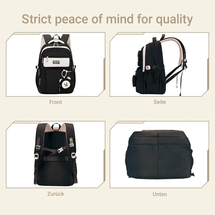 Шкільний рюкзак для підлітків (дівчаток та хлопців) - водонепроникний, великий, для школи та подорожей (чорний)