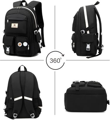 Чорний рюкзак для ноутбука 15.6 дюймів: шкільний, для подорожей, з захистом від крадіжок, великі кишені для книг