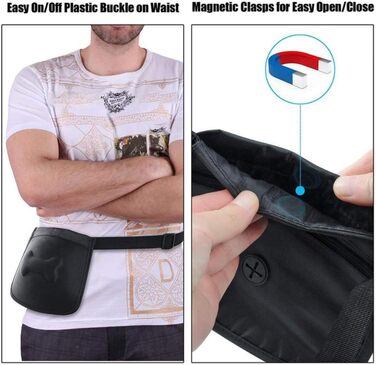 Сумка для корму для собак, сумка для тренувань, кишенька для ласощів з дозатором відходів, магнітна застібка, регульований плечовий ремінь, ідеально підходить для дресирування собак та коней, чорного кольору