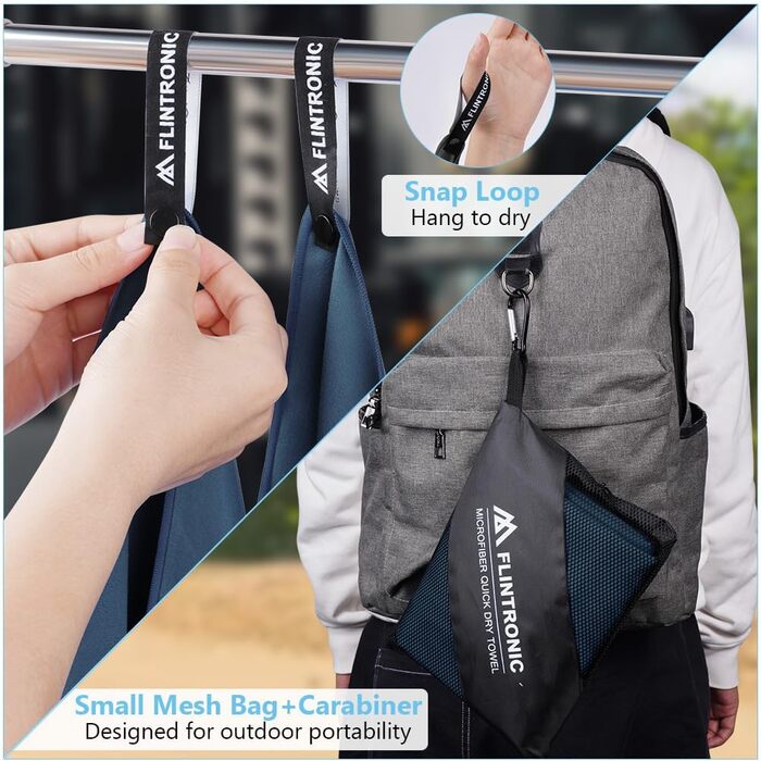 Рушник мікрофібра Flintronic, 200x100 см, великий для ванни, швидковисихаючий, спортивний, туристичний, пляжний, для тренажерного залу, сауни (Морська синя, 180x60 см + 80x40 см)