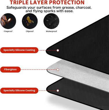 Килимок для газового гриля 180x100 см, двосторонній, вогнестійкий, захист тераси від жиру, для BBQ
