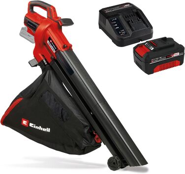 Einhell Cordless Leaf Blower VENTURRO 18/210 Power X-Change (18 V, suction power 500 m³/h, collection bag 45 L, blowing function up to 210 km/h, incl. 4 Ah battery & charger) Black, Red