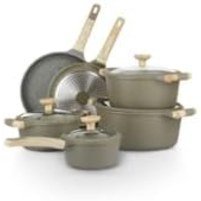 Набір посуду KASANOVA Bambù з антипригарним покриттям, 10 предметів, індукція, скляні кришки (Зелений)