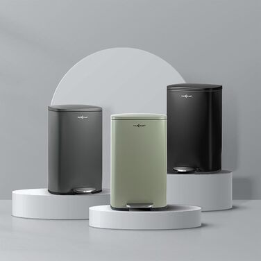 Степле́р для смі́ття 50 літрів зі сталі з внутрішнім відром з пластику - з м'яким закриттям кришки, для кухні, ванної кімнати або офісу - чорного кольору