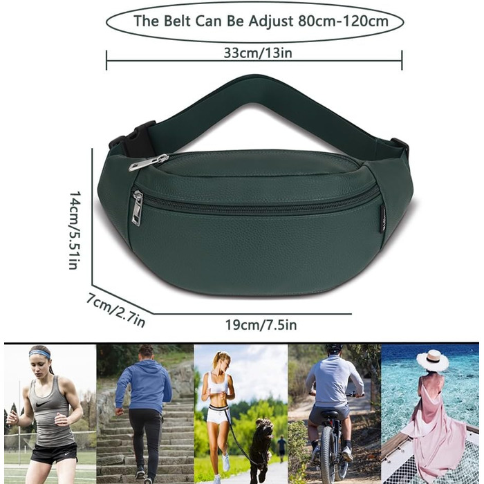 Поясна сумка на пояс для чоловіків та жінок з PU шкіри, спортивна сумка через плече, сумка на стегно для подорожей, хайкінгу, дресирування собак та активного відпочинку (Зелена)