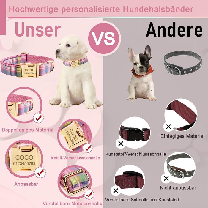 Персоналізоване собаче ошийник з металевою застібкою: з іменем та номером телефону. Регульовані розміри для собак середніх та великих порід.