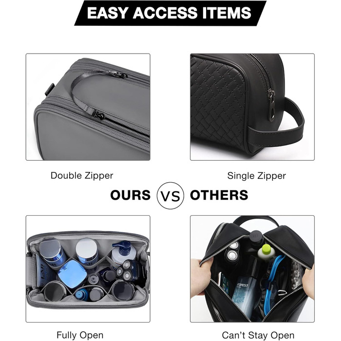 Чоловіча подорожня косметичка BAGSART з подвійною блискавкою, 5L, сіра (шкіряна фольга)