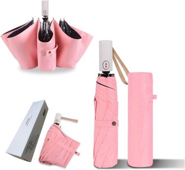 Зонт компактний та складаний з UV-захистом, переносний від Voy Lady – Рожевий, з квітковим малюнком (кіт) – діаметр 96 см