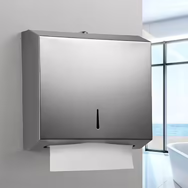 NICEME Paper Towel Dispenser, Stainless Steel Towel Dispenser Lockable, Wall-Mounted Tissue Dispenser, Suitable for Z-Fold Paper Towels, Holds 250-400 Sheets